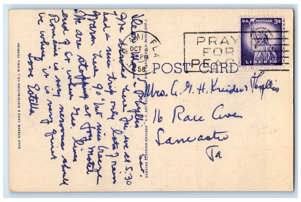 1958 Aerial McArthur Causeway Connecting Miami & Miami Beach Florida FL Postcard