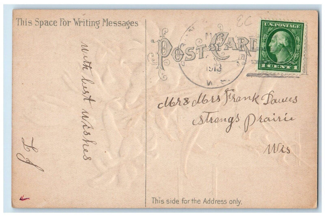 c1910's Easter Wishes Holy Cross White Flowers Embossed Posted Antique Postcard