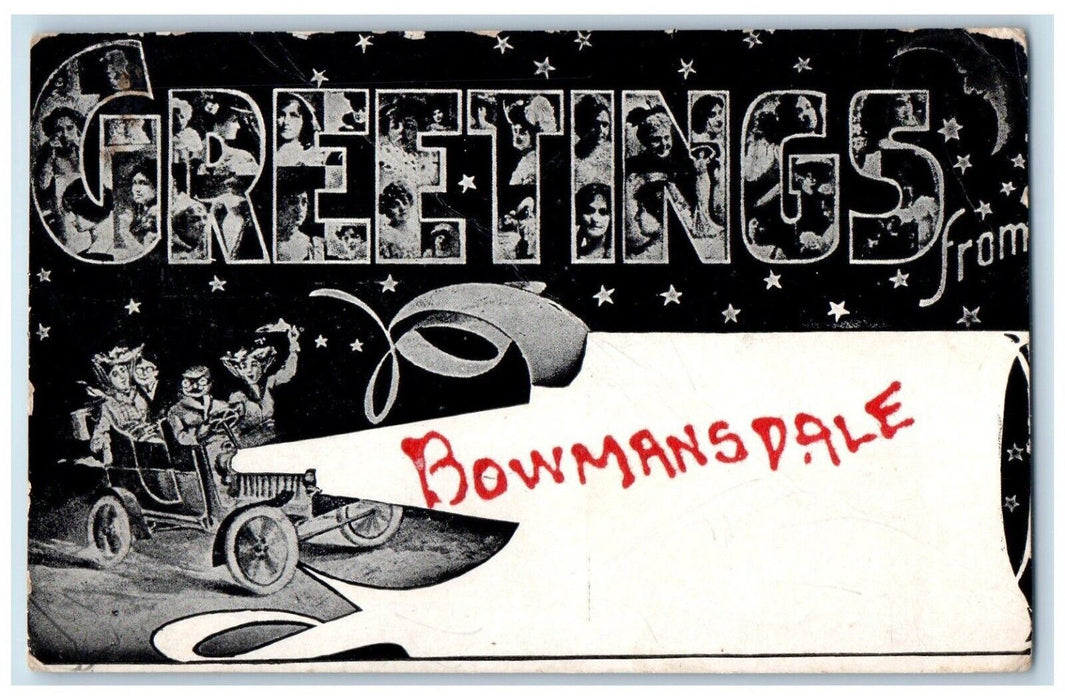 c1910 Greetings From Bowmansdale Pennsylvania Large Letters Stars PA  Postcard