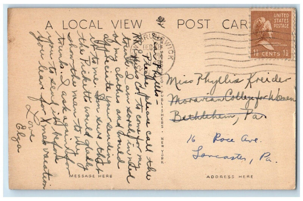1943 Gymnasium Rutgers University New Brunswick New Jersey NJ Vintage Postcard