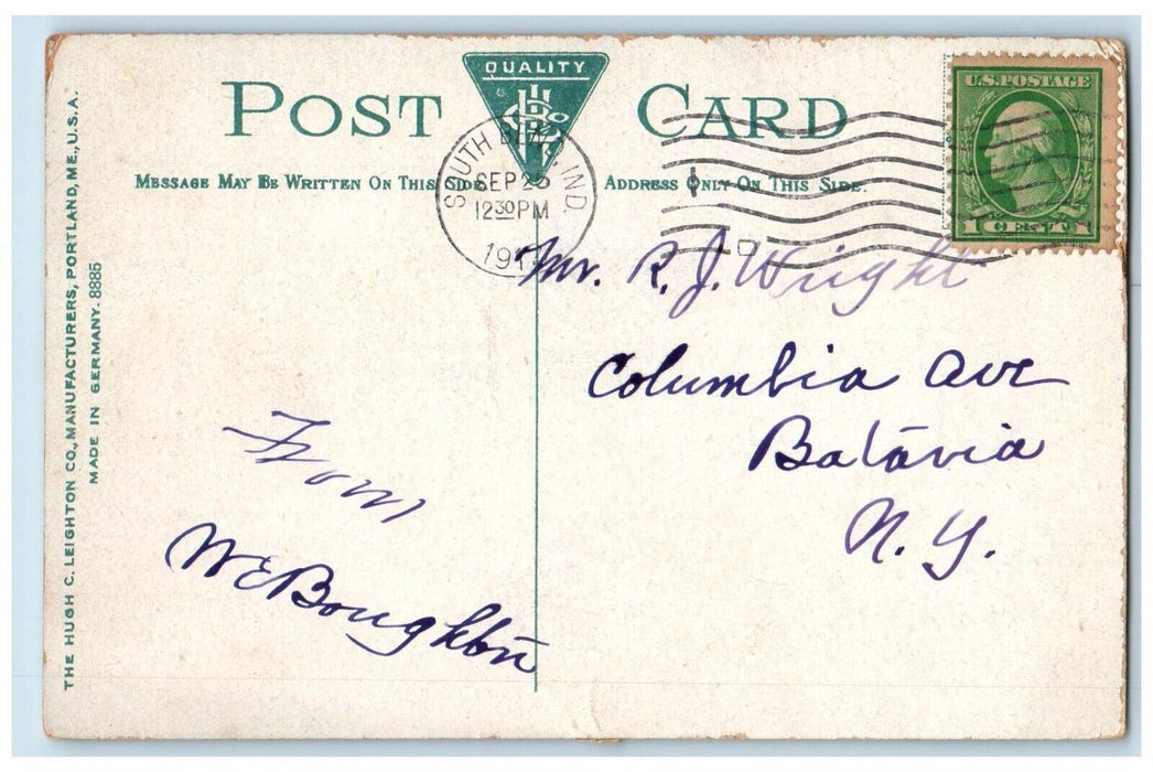 1912 View Leeper Park Pond Bridge Trees Road River South Bend Indiana Postcard