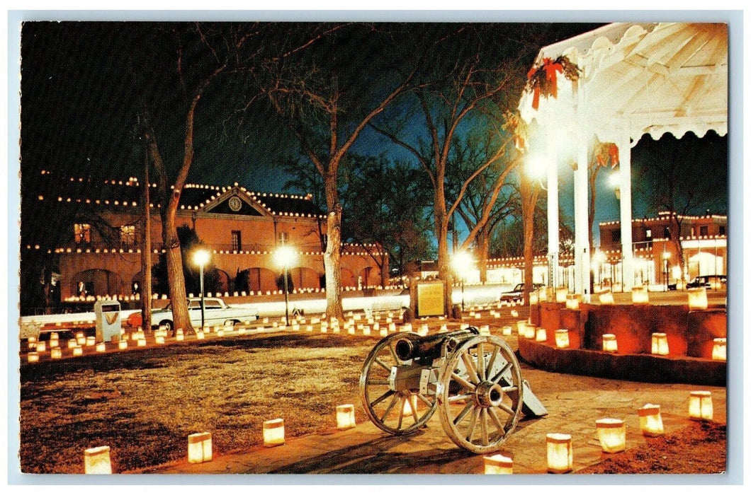 c1960 Christmas Luminarios Old Town Plaza Albuquerque New Mexico Petley Postcard