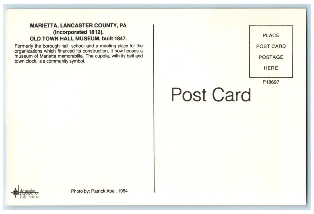 c1960 Marietta Lancaster County Pennsylvania Old Town Museum School PA Postcard