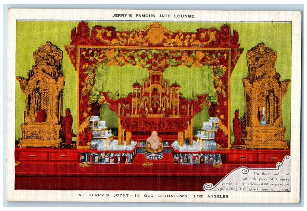 1940 Jerry Jade Lounge Jerry Joynt Old Chinatown Los Angeles California Postcard