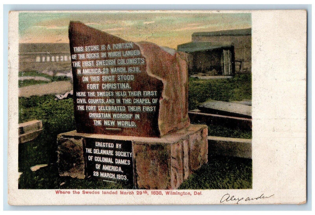 1906 Where Swedes Landed Monument Stone Wilmington Delaware DE Vintage Postcard