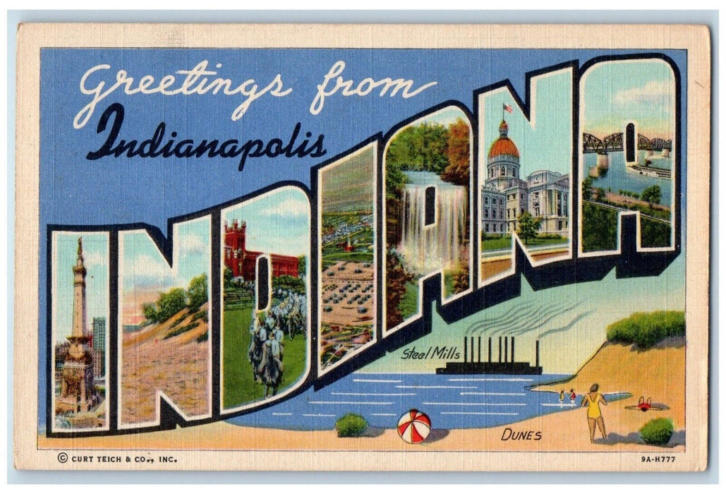 1940 Greetings From Indianapolis Indiana IN Banner Large Letter Vintage Postcard