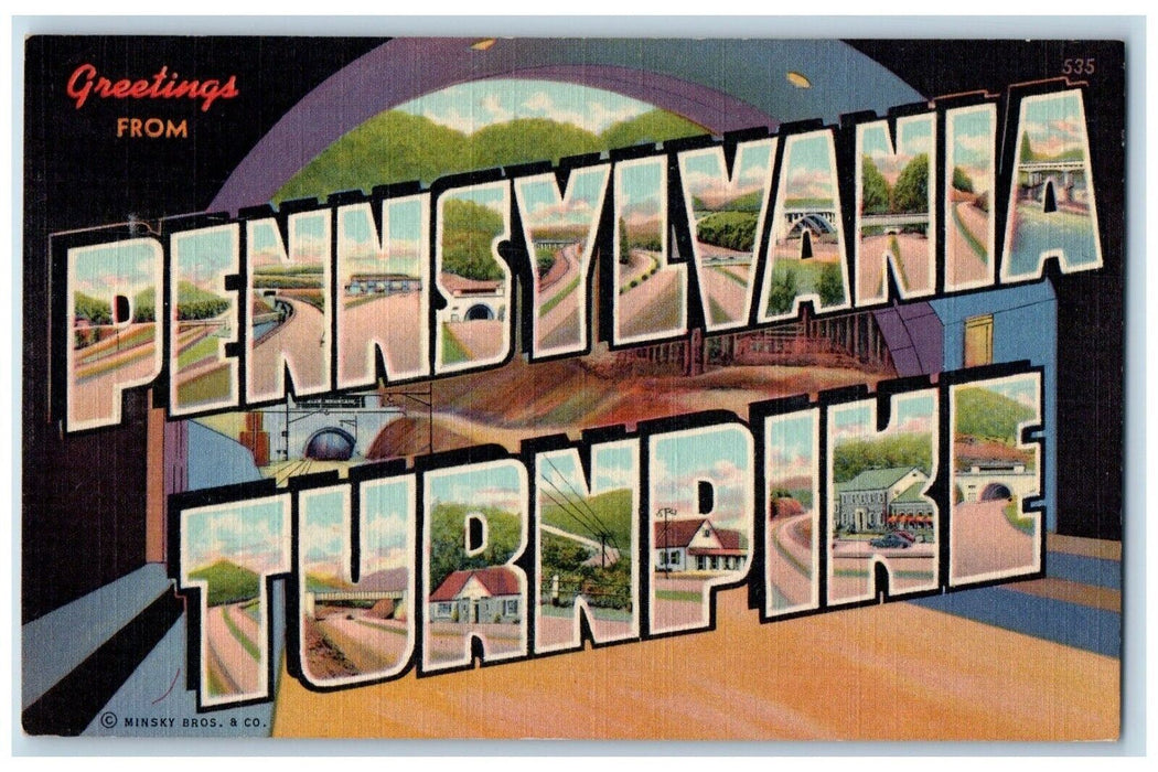 c1940 Greetings From Pennsylvania Turnpike Banner Large Letter Vintage Postcard