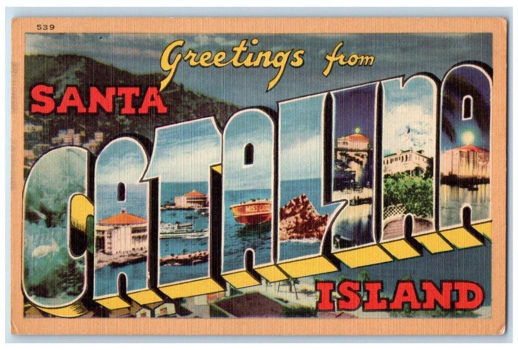 c1940 Greetings From Santa Catalina Island California Banner Big Letter Postcard