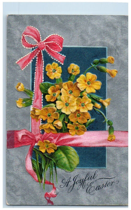 1910 Easter Flowers Red Ribbon Embossed Linwood Maryland MD Antique Postcard