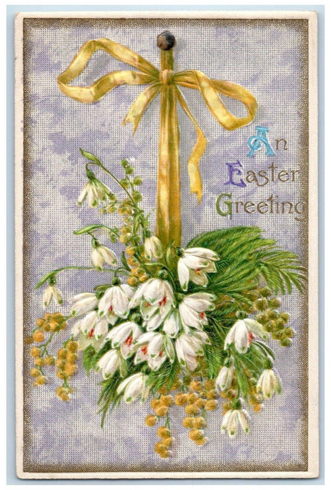 c1910's Easter Greeting Hanging White Flowers Winsch Back Embossed Postcard