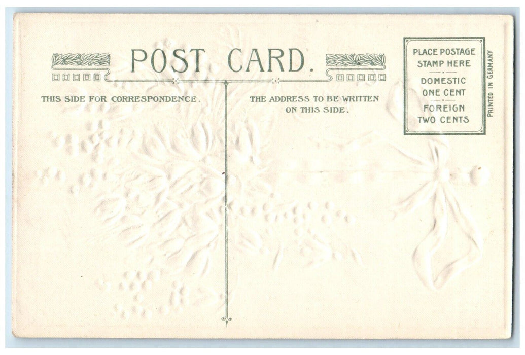 c1910's Easter Greeting Hanging White Flowers Winsch Back Embossed Postcard