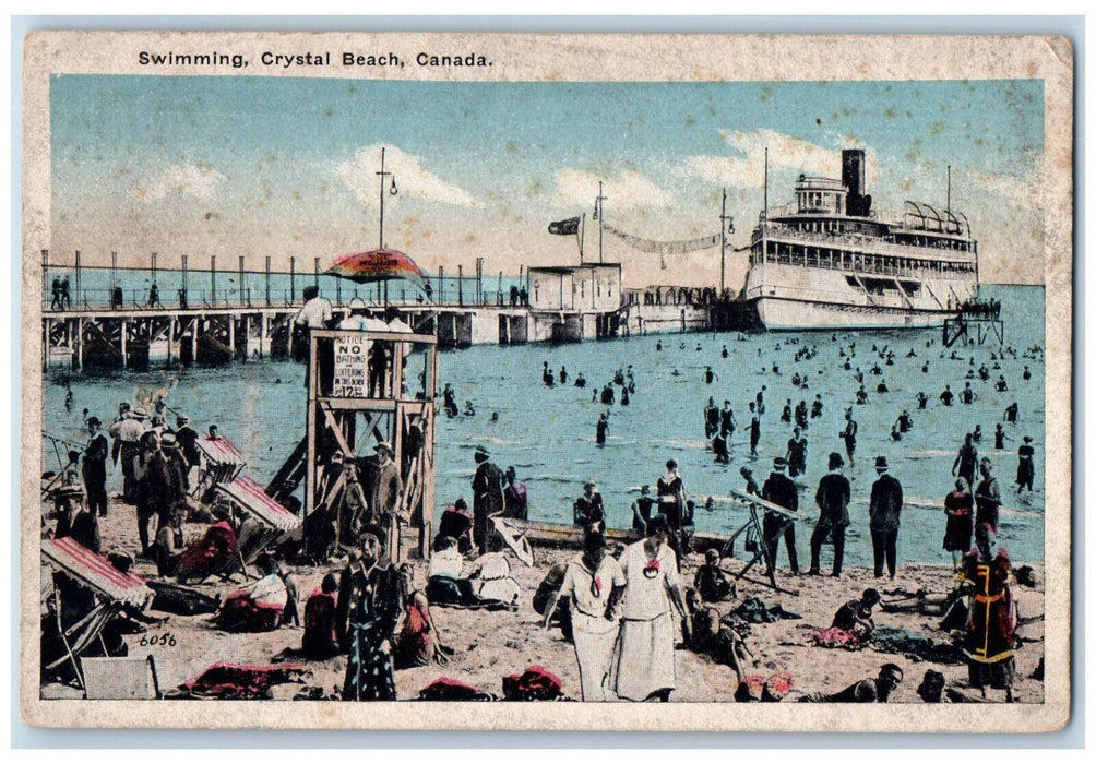 c1920's Swimming Steamer Crowds Scene Crystal Beach Ontario Canada Postcard