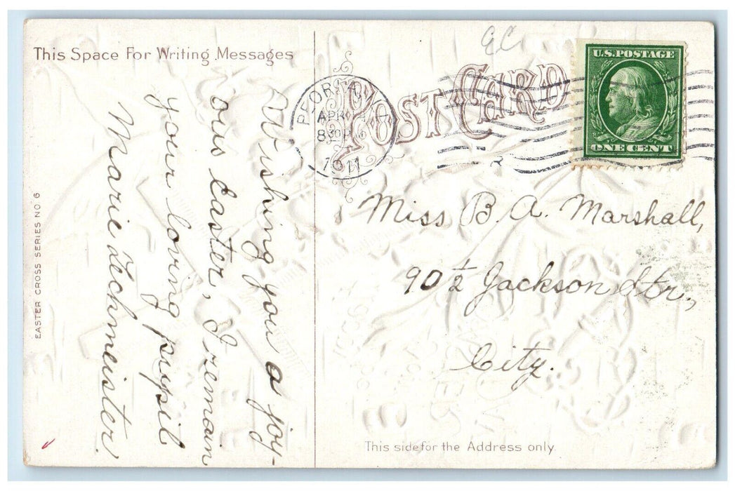1911 Easter Holy Cross Crown Key Flowers And Butterfly Peoria IL Posted Postcard