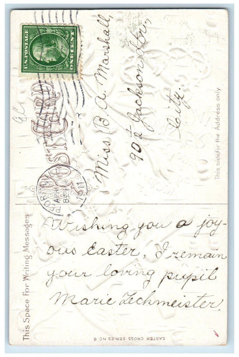 1911 Easter Holy Cross Crown Key Flowers And Butterfly Peoria IL Posted Postcard
