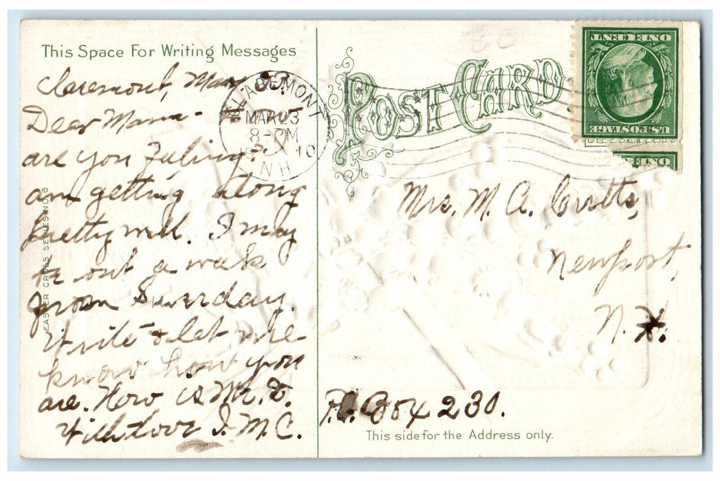 1910 Easter Holy Cross Crown Flowers Butterfly Embossed Claremont NH Postcard