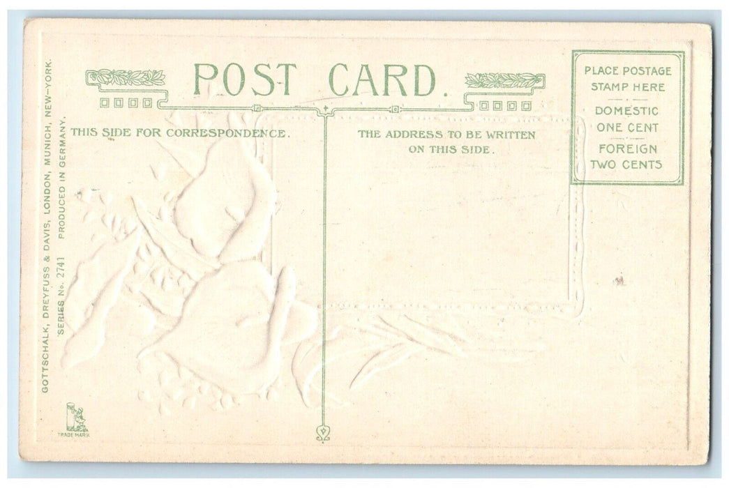 c1910's Easter Wishes Flowers House Field Winsch Back Embossed Antique Postcard