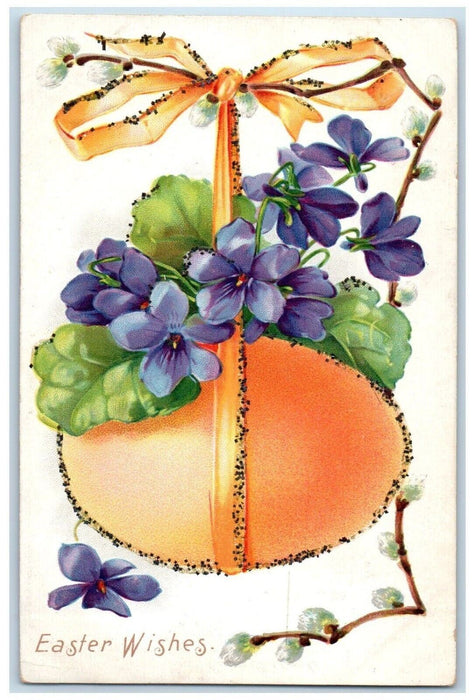 c1905 Easter Wishes Hanging Egg Flowers Pipe Berry Tuck's Embossed Postcard