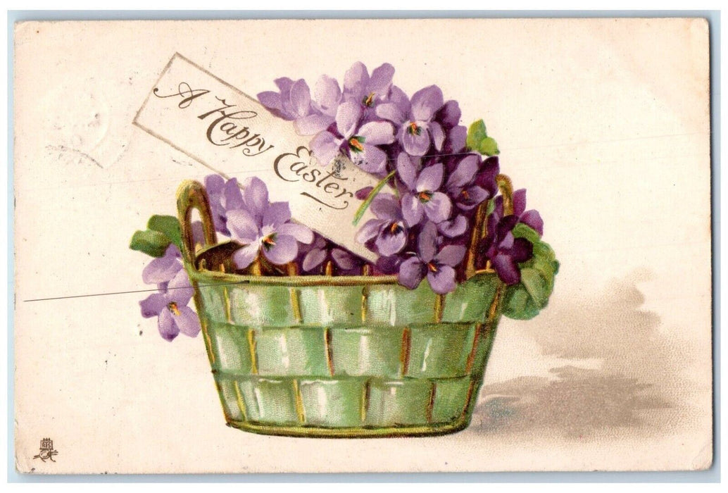 c1910's Happy Easter Flowers In Basket Embossed Tuck's Posted Antique Postcard