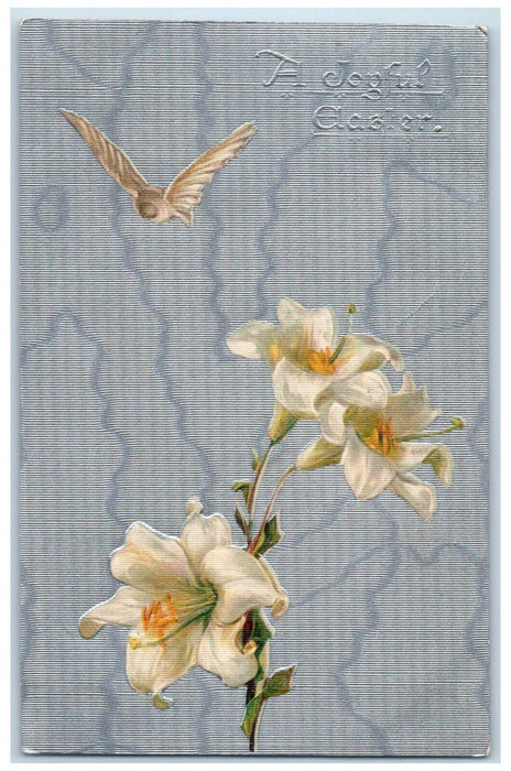 1909 Easter White Lilies Flowers Butterfly Embossed Pawtucket NY Posted Postcard