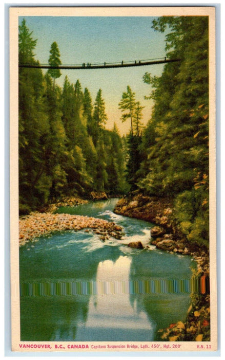 1952 Capilano Suspension Bridge Vancouver British Columbia Canada Postcard