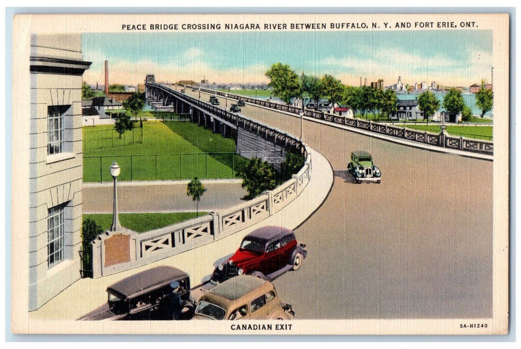 c1950's Peace Bridge Crossing Niagara River Fort Erie Ontario Canada Postcard