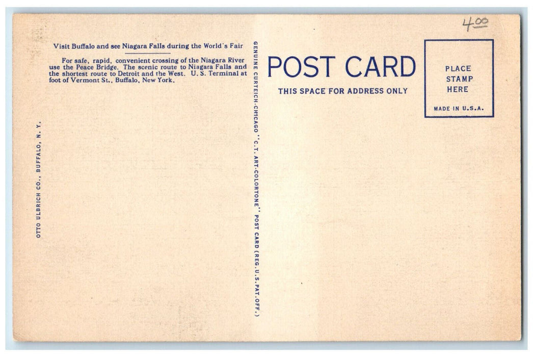 c1950's Peace Bridge Crossing Niagara River Fort Erie Ontario Canada Postcard