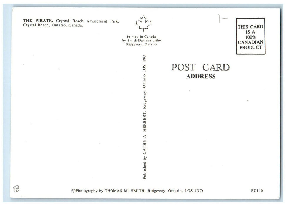 c1960's The Pirate Crystal Beach Amusement Park Crystal Beach Canada Postcard