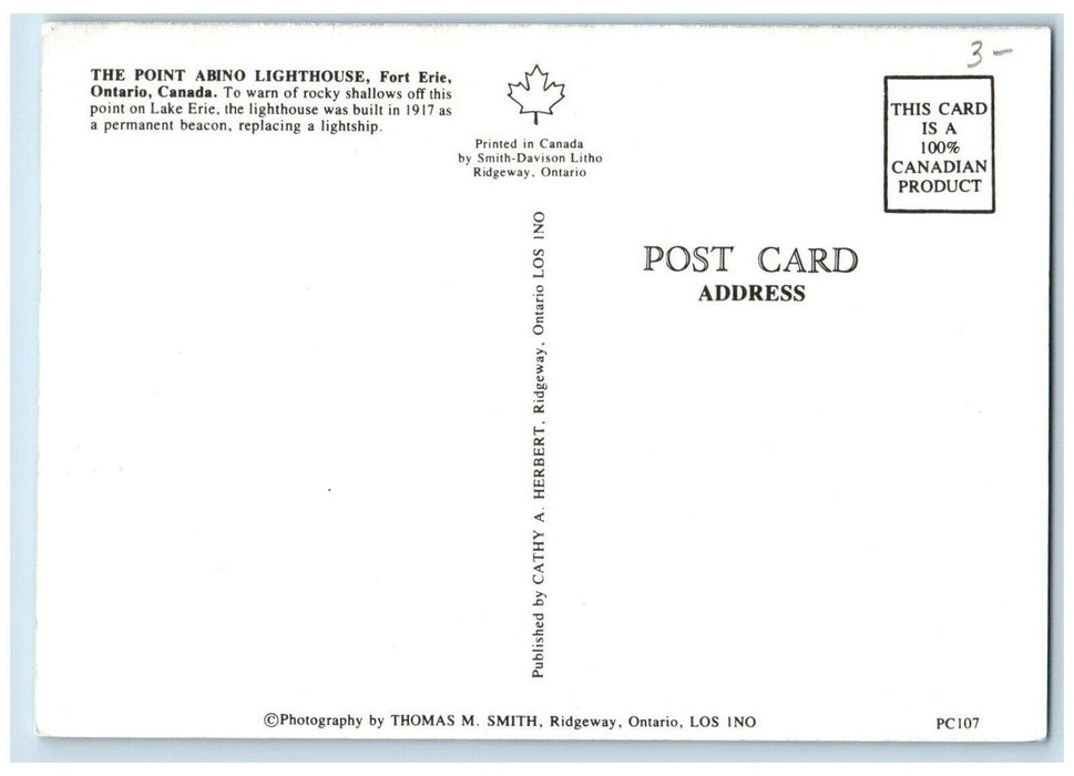 c1950's The Point Abino Lighthouse Fort Erie Ontario Canada Postcard
