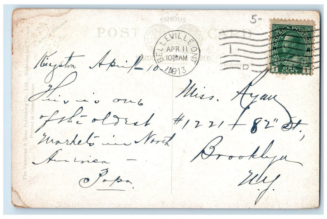 1913 Horse Carriage Market Place Kingston Ontario Canada Antique Posted Postcard