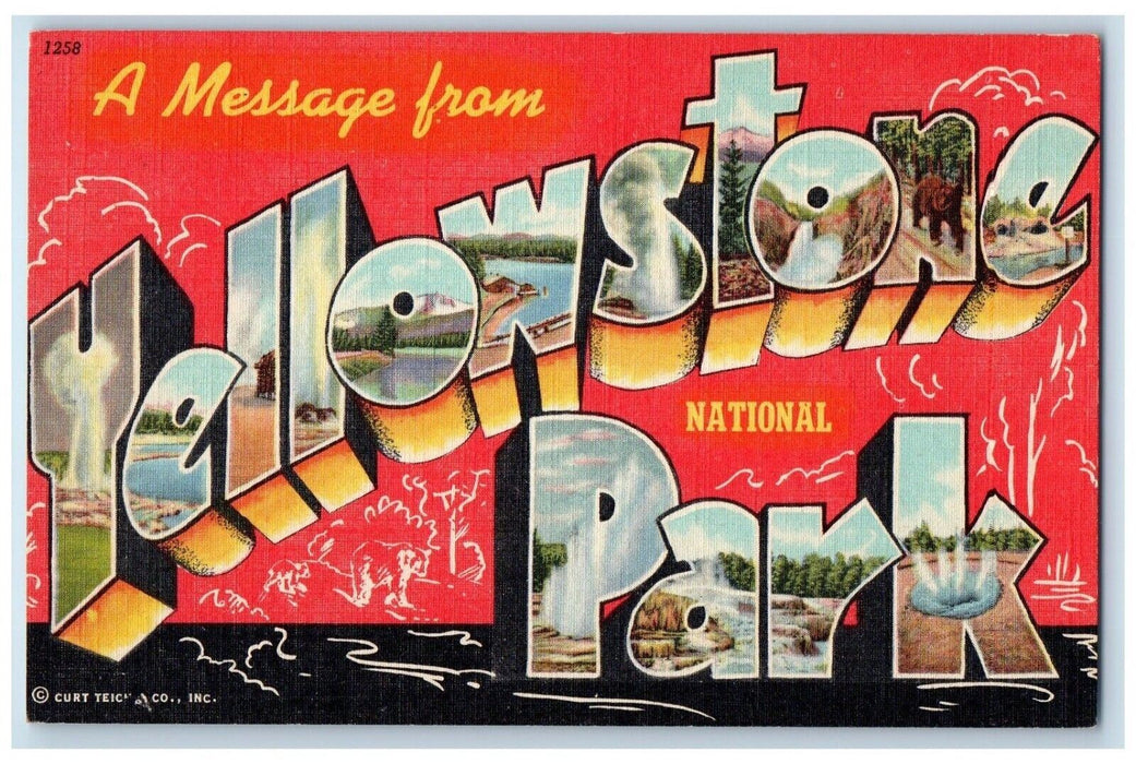 1940 Message From Yellowstone National Park Banner Large Letter Antique Postcard