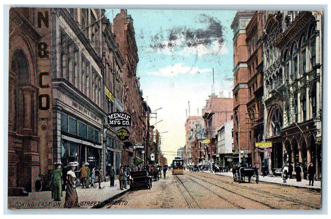 1907 Menzie Mfg Co. Looking East on King Street Toronto Ontario Canada Postcard