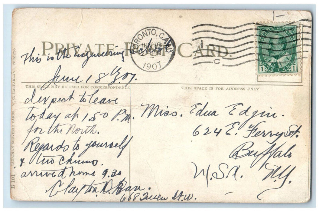 1907 School of Science Toronto Ontario Canada Antique Posted Postcard