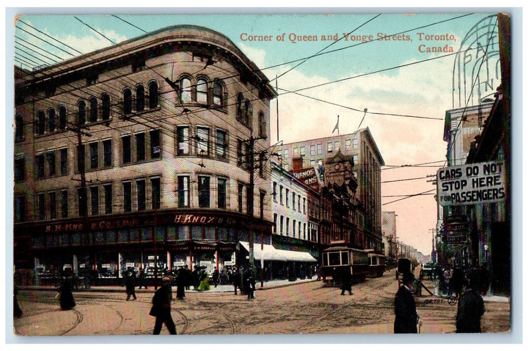 1914 Corner of Queen and Yonge Streets Toronto Ontario Canada Antique Postcard