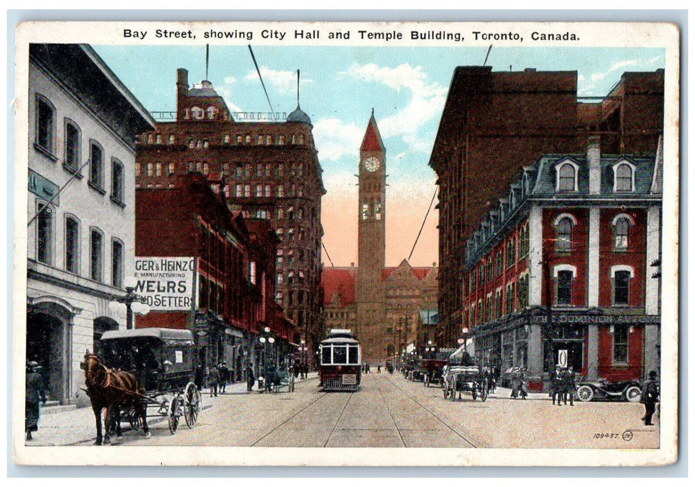 c1920's Bay Street City Hall and Temple Building Toronto Ontario Canada Postcard