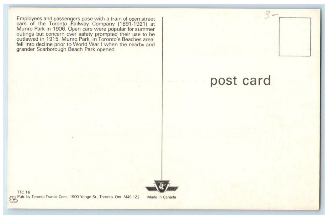c1940's 505 Munro Park Train Toronto Railway Company Ontario Canada Postcard