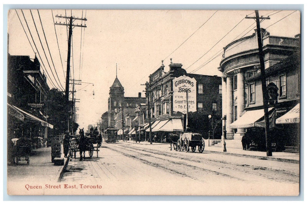 c1905 Restaurant Horse Carriage Queen Street Toronto Ontario Canada Postcard