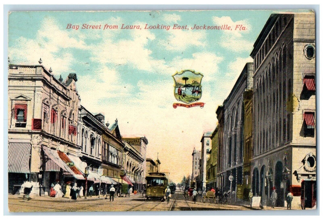 1912 Bay Street Laura Looking East Streetcar Road Jacksonville Florida Postcard
