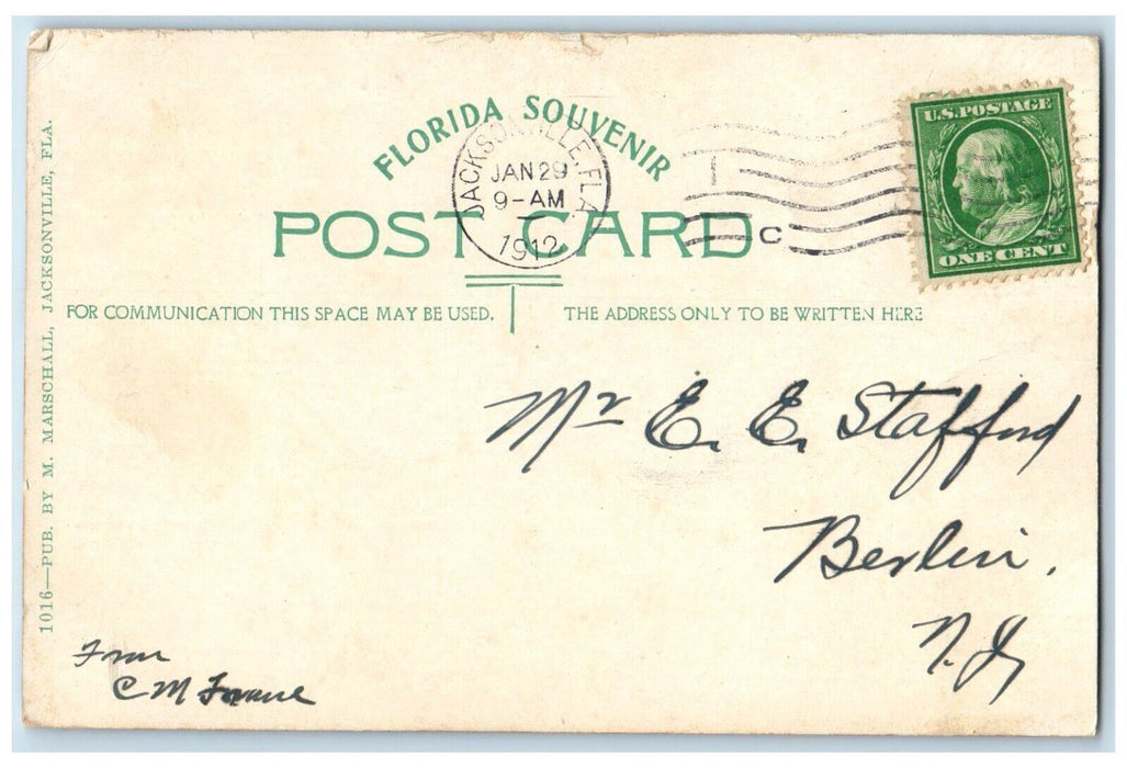 1912 Bay Street Laura Looking East Streetcar Road Jacksonville Florida Postcard