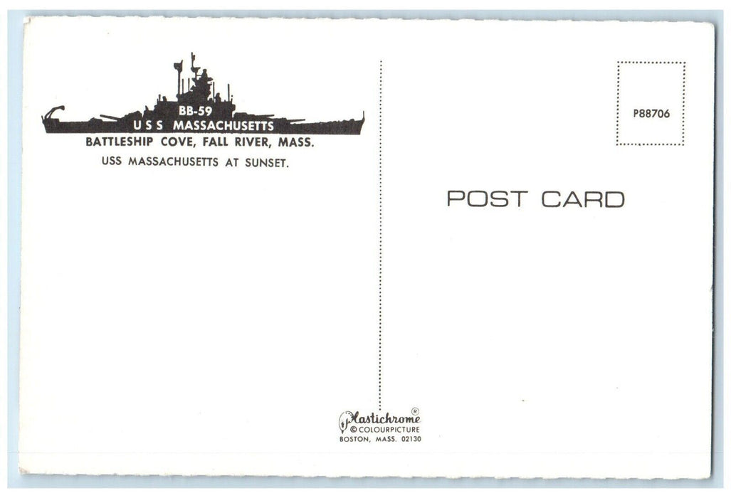 c1960 USS Massachusetts Battleship Cove Fall River Sunset Massachusetts Postcard