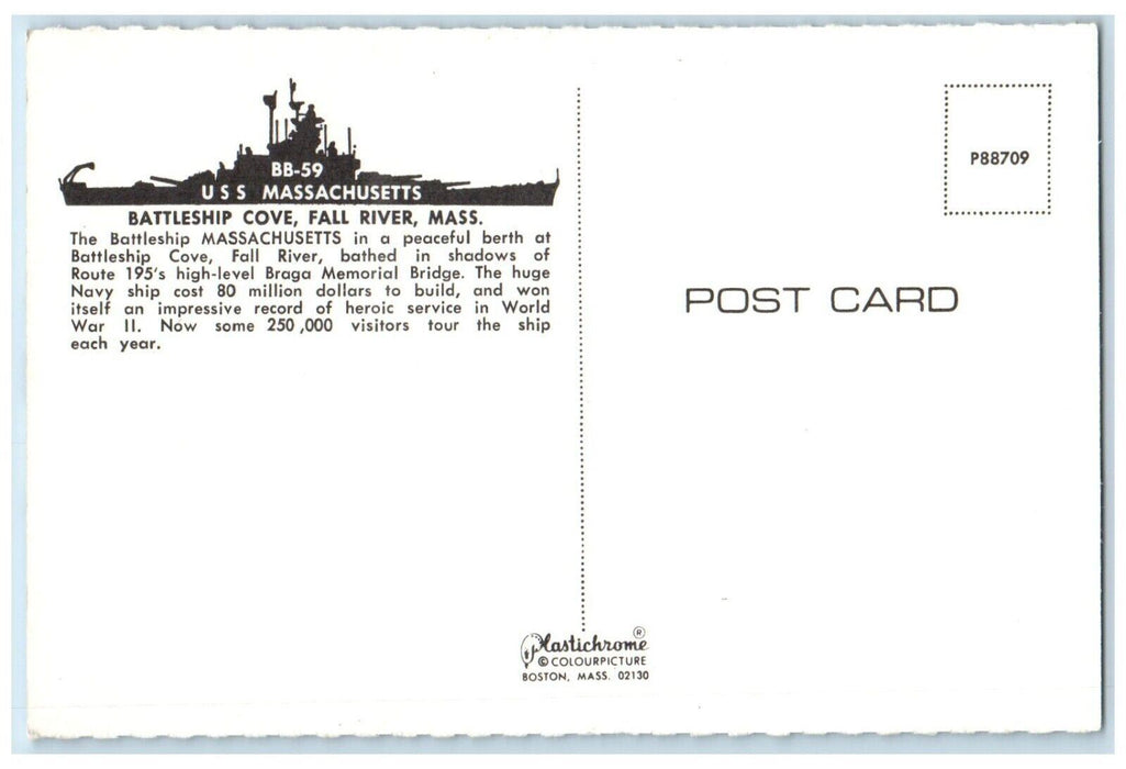 c1960 USS Massachusetts Battleship Cove Braga Fall River  Massachusetts Postcard