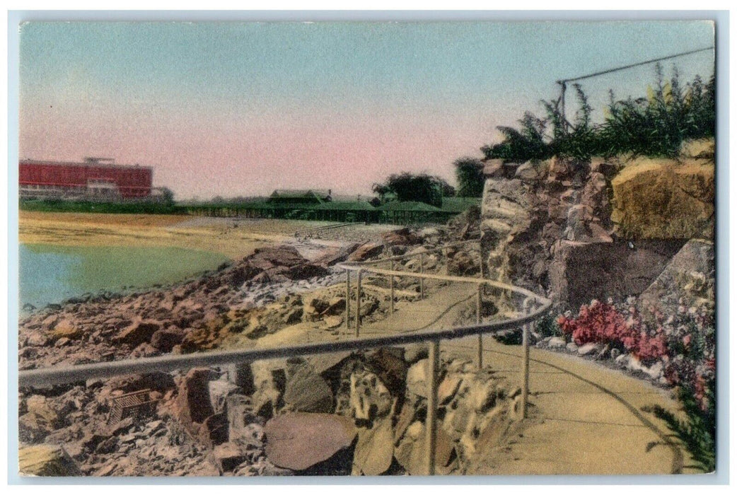 c1940 Cliff Walk  Beach Rocks Rail Cliff Exterior York Harbor Maine ME Postcard