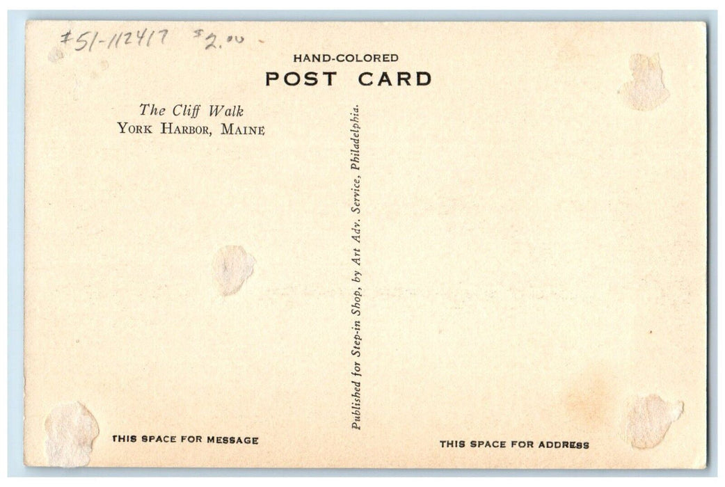 c1940 Cliff Walk  Beach Rocks Rail Cliff Exterior York Harbor Maine ME Postcard
