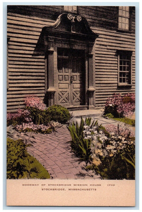 1940 Doorway Stockbridge Mission House Flower Stockbridge Massachusetts Postcard