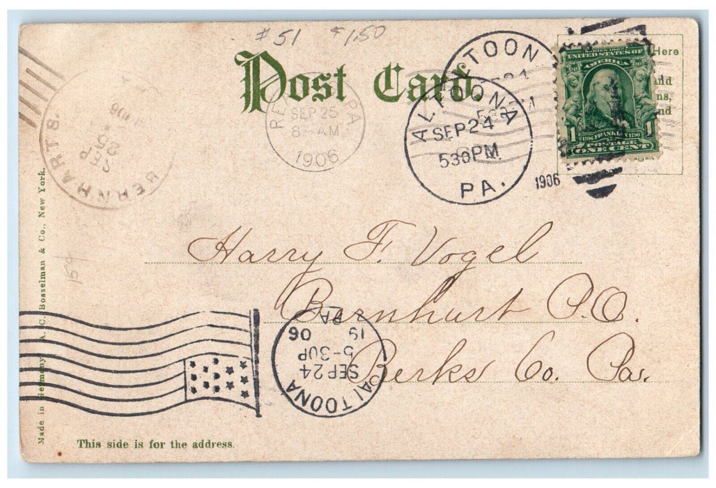 1906 High School Exterior Building Classic Cars Altoona Pennsylvania PA Postcard