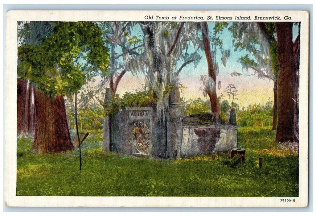 c1940 Old Tomb Frederica St. Simons Island Ancient Brunswick Georgia GA Postcard