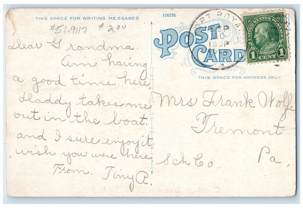1924 Greetings From Port Royal Road Mountain River Lake Pennsylvania PA Postcard