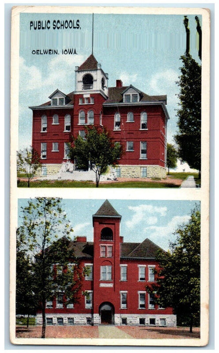 1910 Public Schools Building Multi-View Oelwein Iowa IA Vintage Antique Postcard