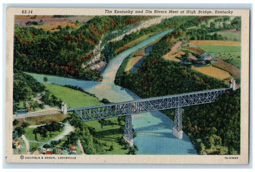 c1940 Aerial View Kentucky Dix Rivers Meet High Bridge Kentucky Antique Postcard