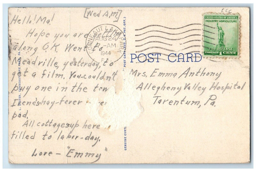 1944 Boat Landing Looking Oakland Beach Conneaut Lake Park Pennsylvania Postcard