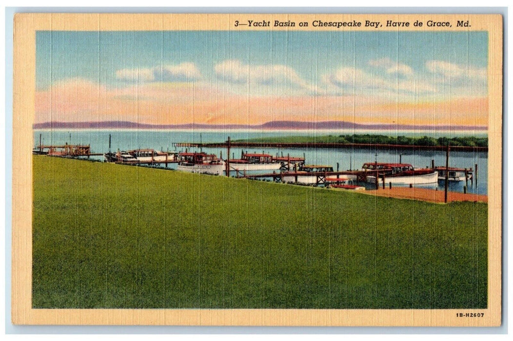 c1940 Yacht Basin Chesapeake Bay Pier Dock Havre de Grace Maryland MD Postcard